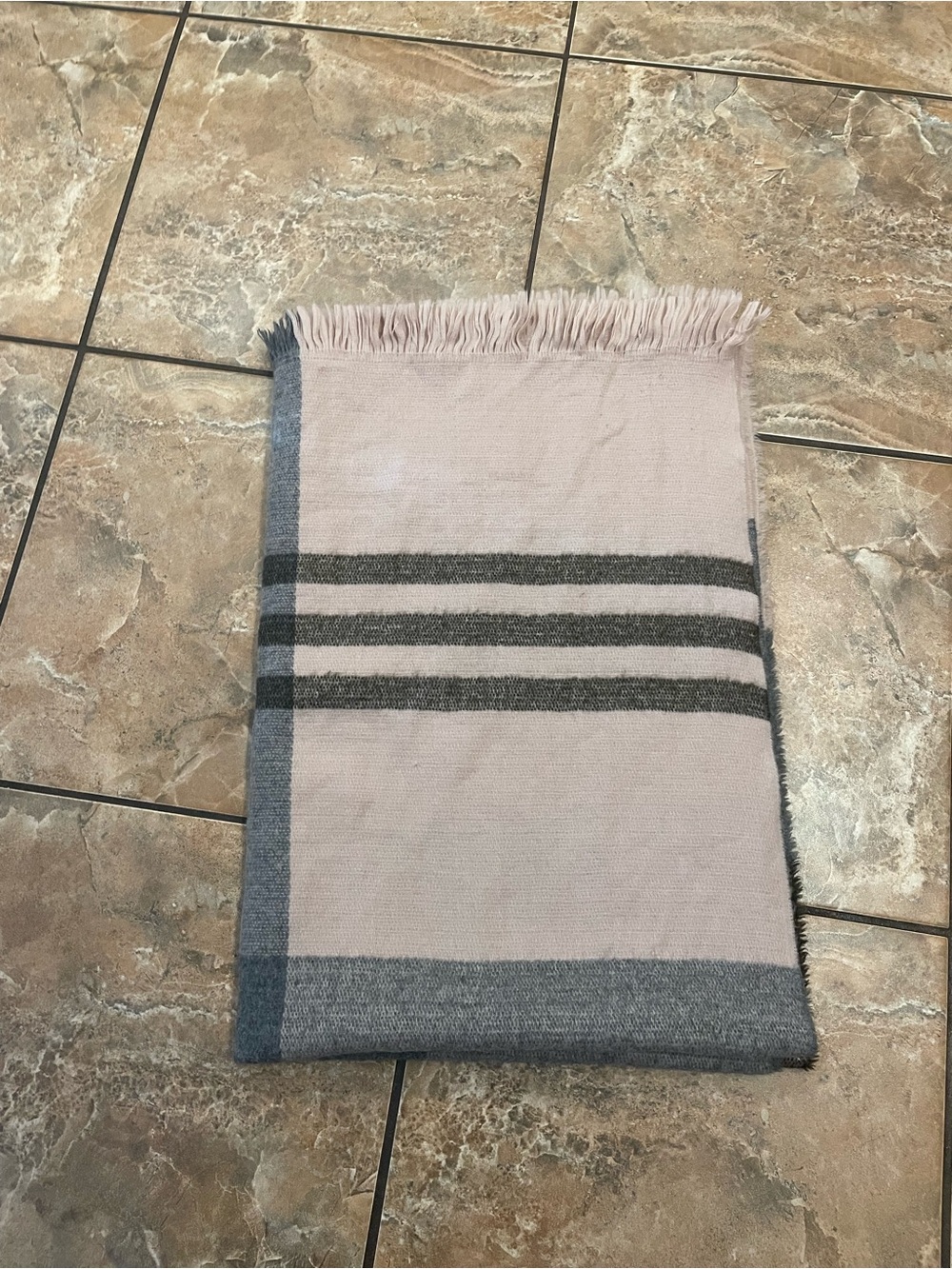 Soft Pink & Gray Fringed Scarf